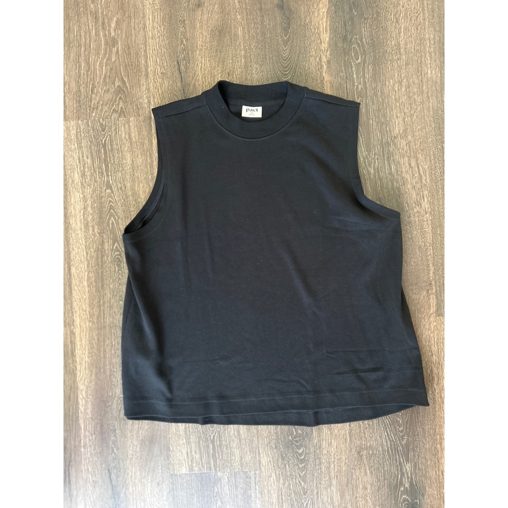 Pact Mens XL Organic Cotton Muscle Tank Top Sleeveless Crew Neck Black Shirt NEW